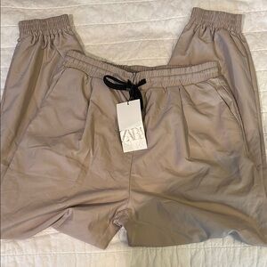 Zara Taupe Elastic Waist Trousers